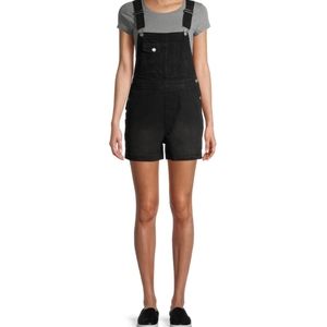 Black denim overall shorts